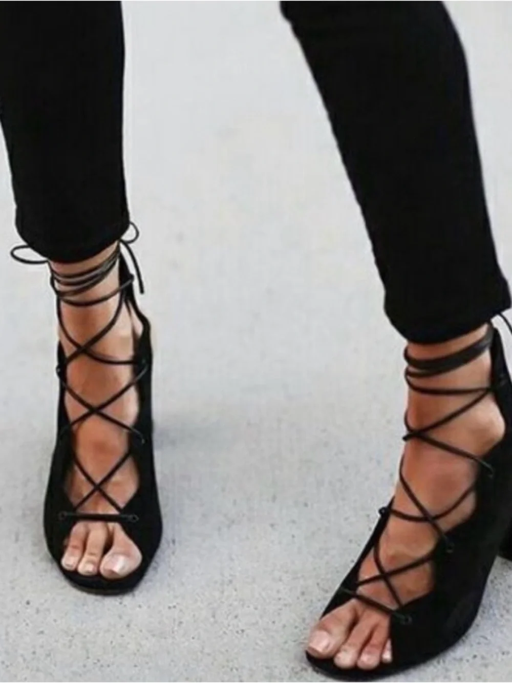 Yves Saint Laurent Black Lace-Up Suede Block Heel Sandals